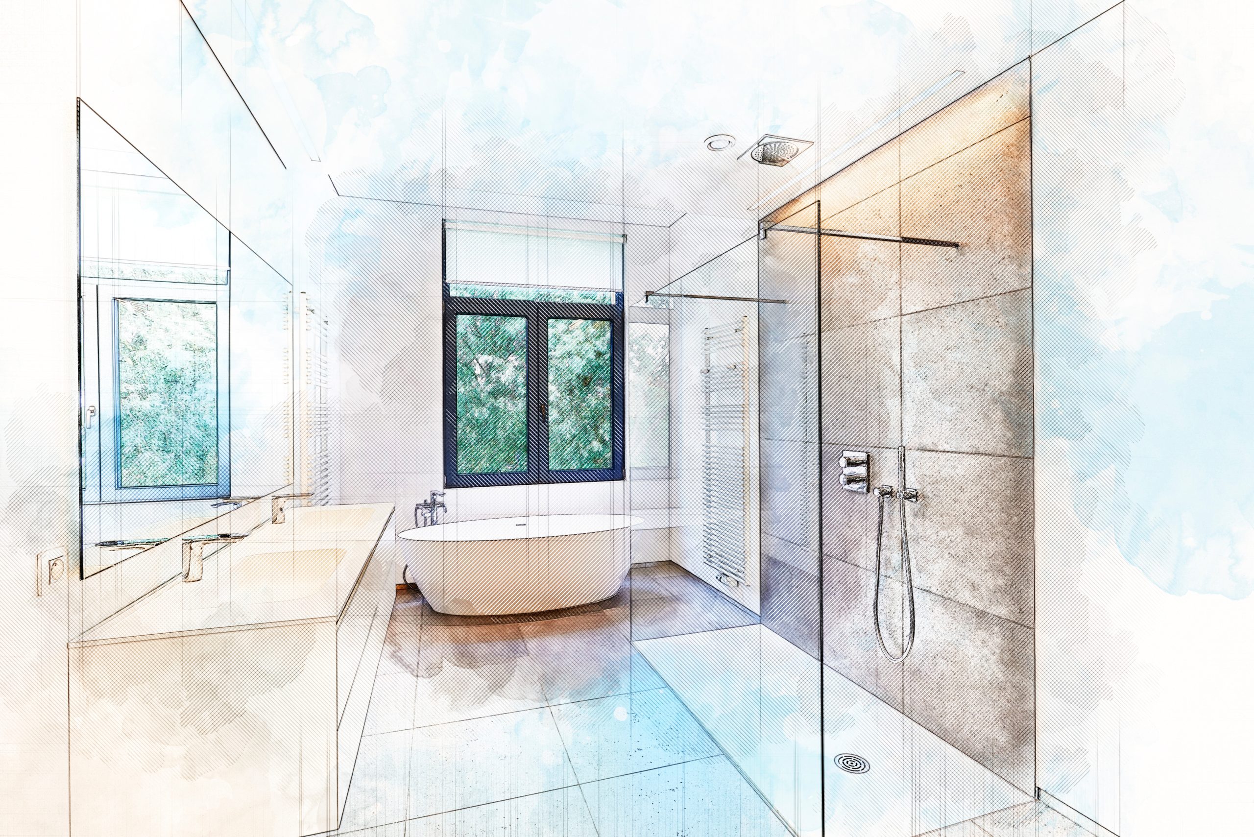 Illustration sketch of a Bathtub in corian